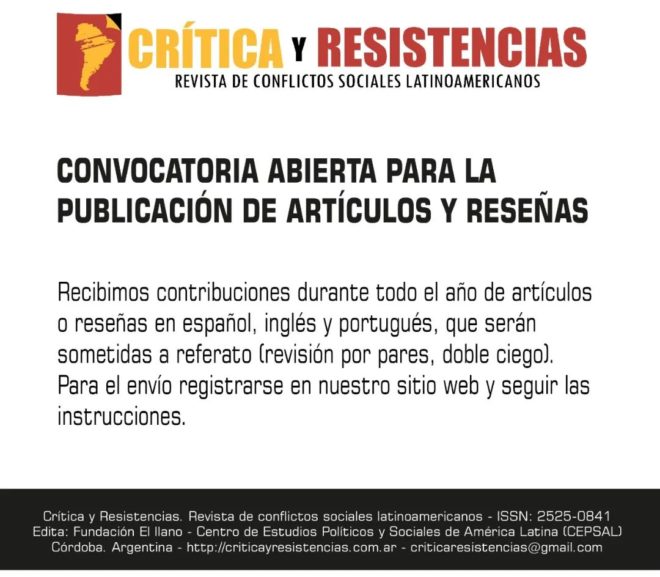 Convocatoria permanente para el envío de contribuciones a la revista Críticas y Resistencias